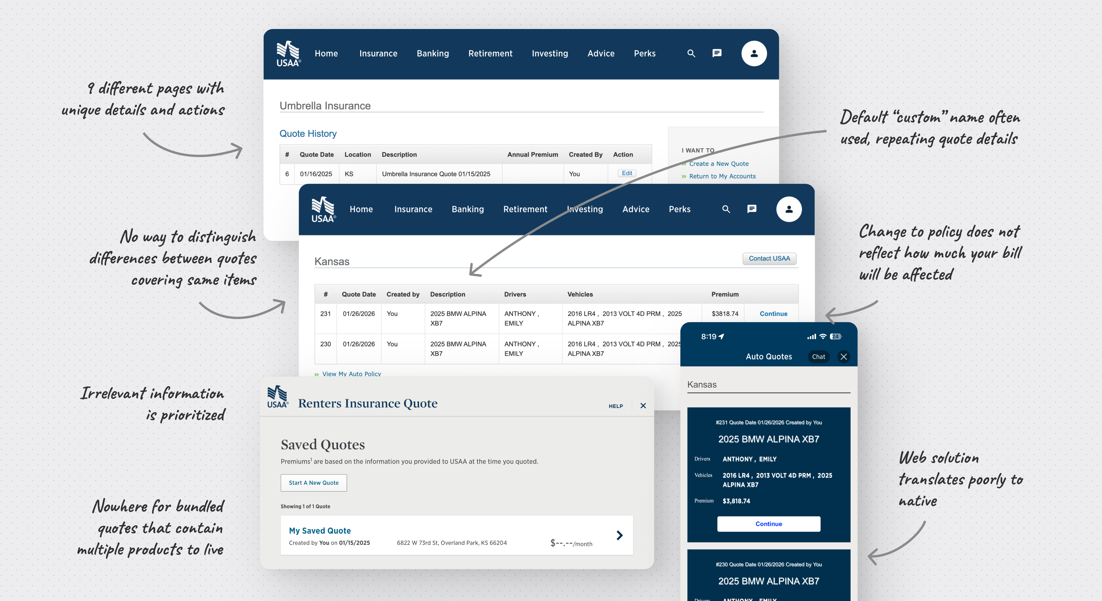 Heuristic evaluation of the saved quote experiences