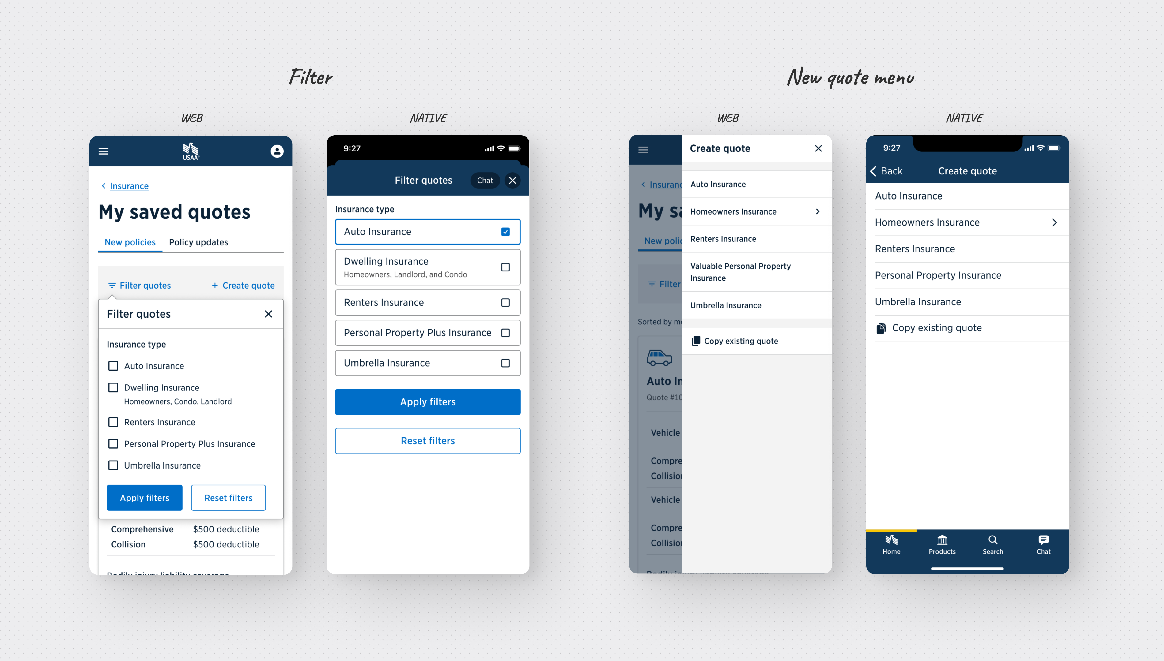Quote card actions and expandable detail view