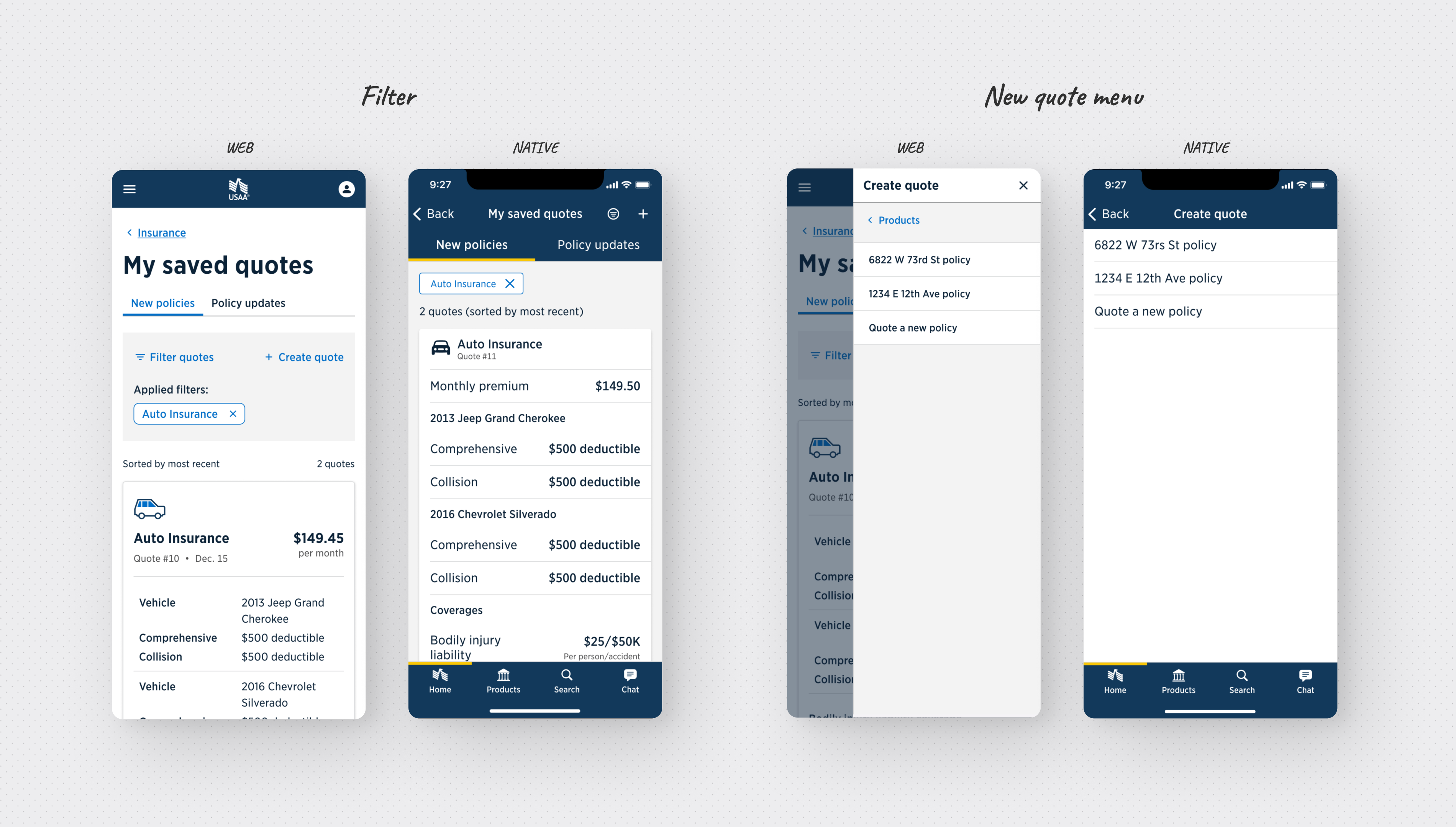 Quote card actions — native app variant