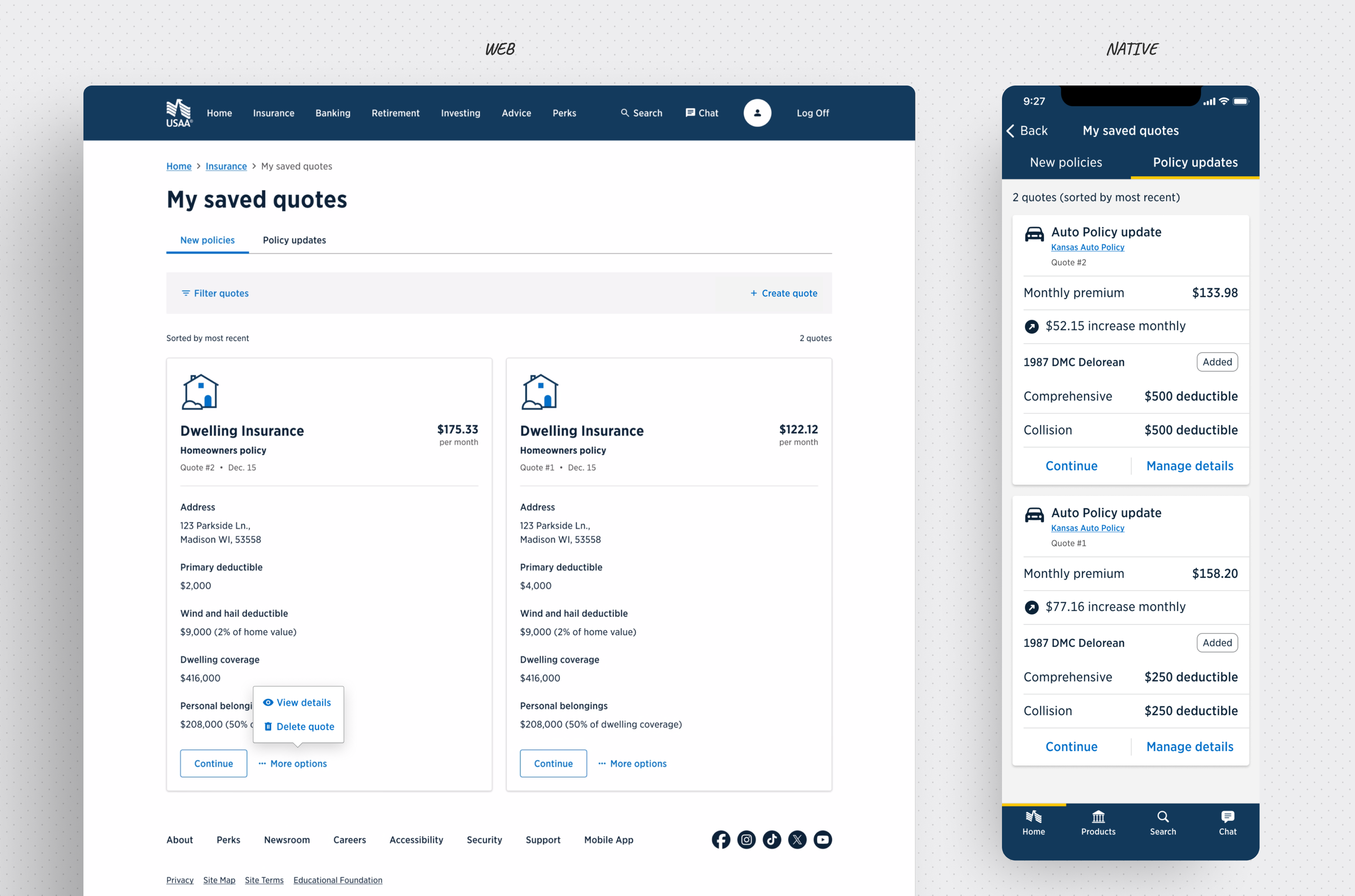 Desktop view — acquisition quotes tab
