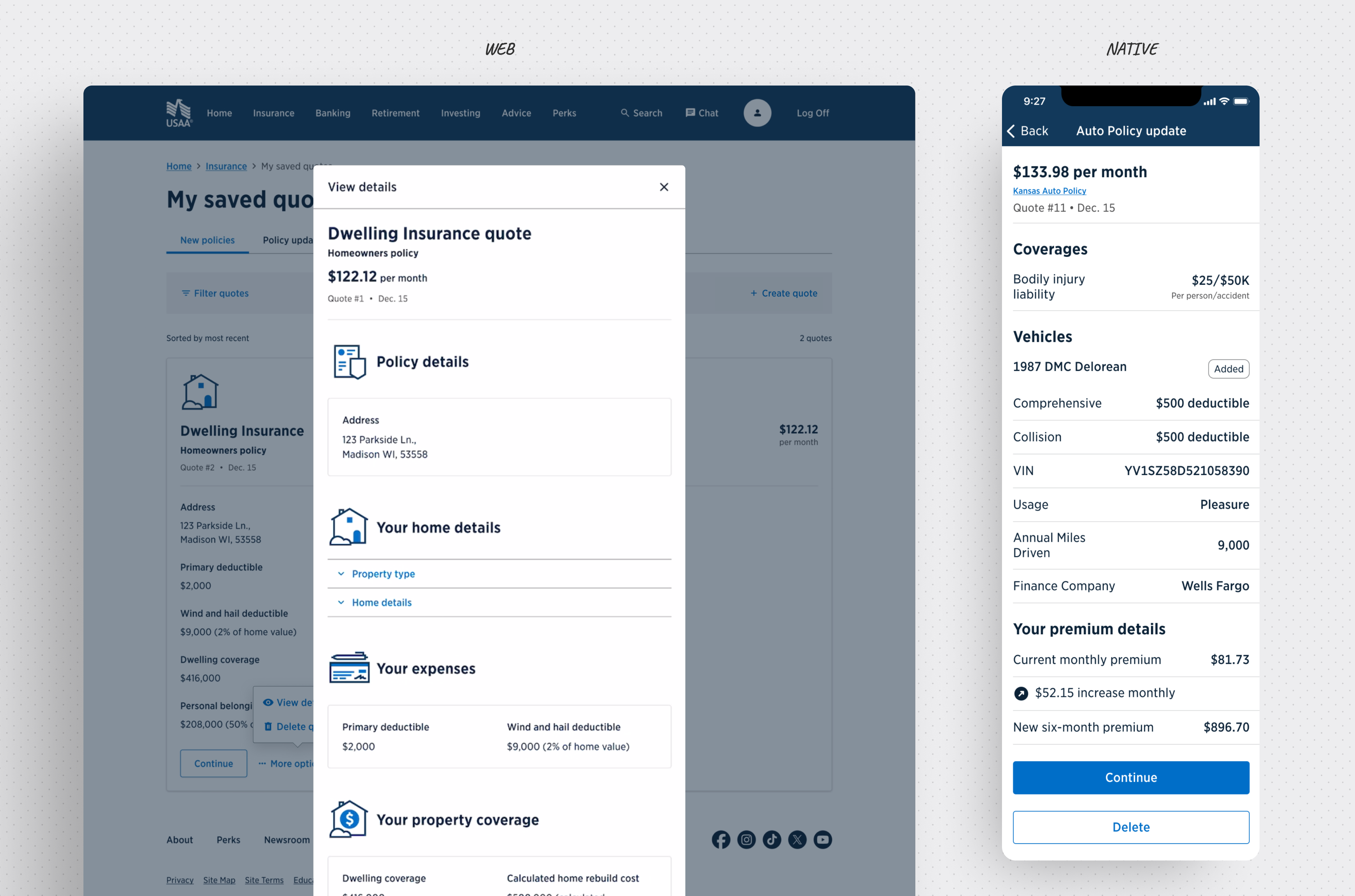 Desktop view — servicing quotes tab